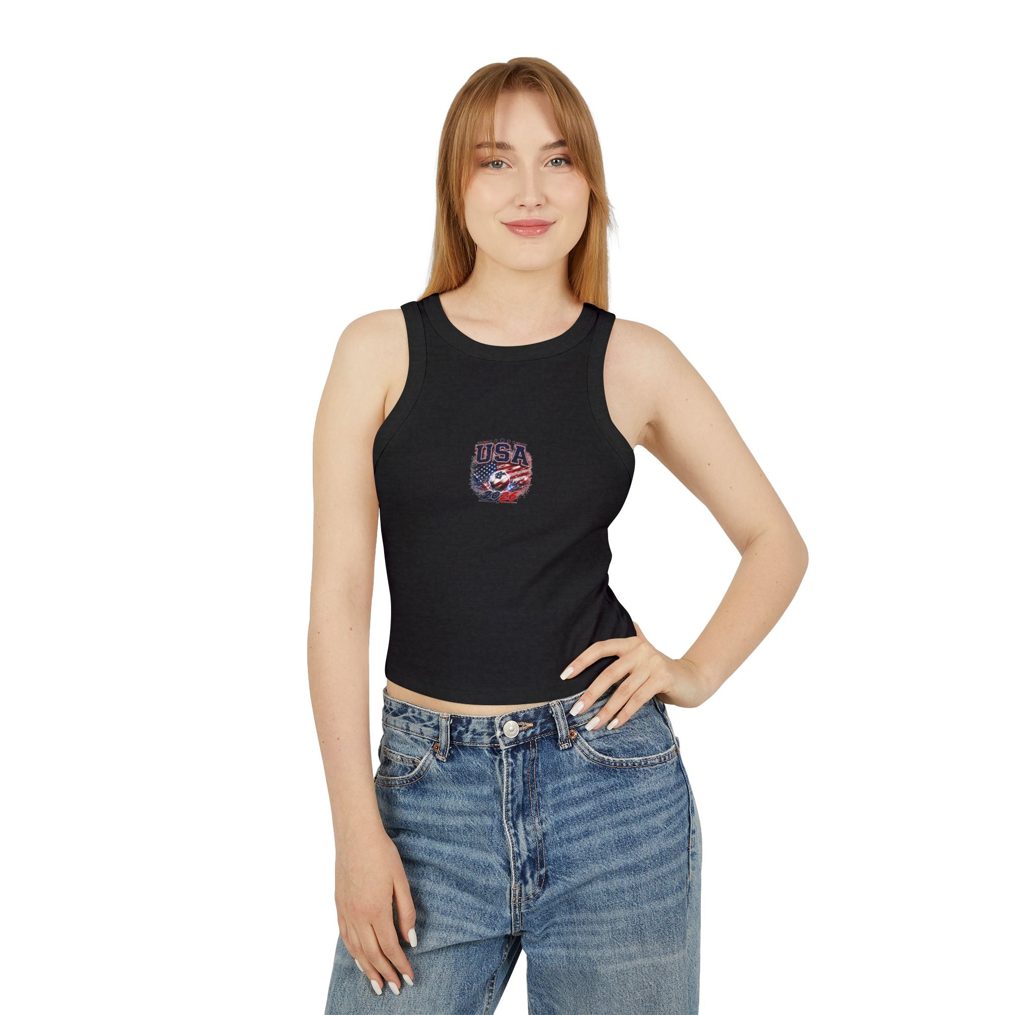 USA 2026 Eagle Flag Tank Top — Women's Racer Crop